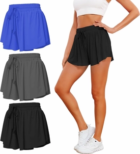 2 in 1 Flowy Athletic Shorts for Women - Gym Double Layer Butterfly Shorts Pack