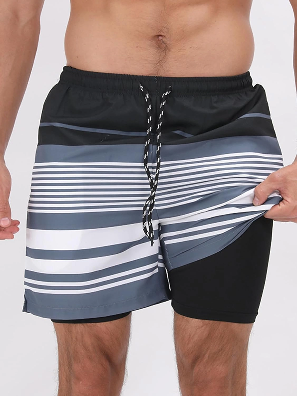 2 in 1 Men's Hawaii Print Swim Trunks with Compression Liner 5" Bathing Suits Quick Dry Shorts with Pockets