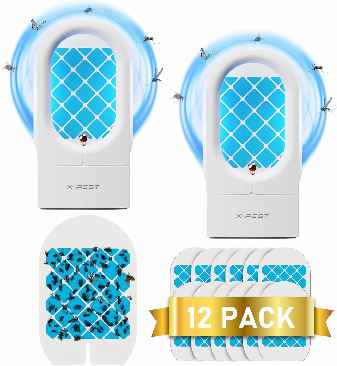 2 Packs Fruit Fly Traps for Indoors, Plug-in Fly Trap Indoor, Gnat Traps for House Indoor, Fly Insect Trap with UV Light, Fly Catcher for Fruit Flies, Gnats, Mosqutioes, Moths (2Device   12Refills)