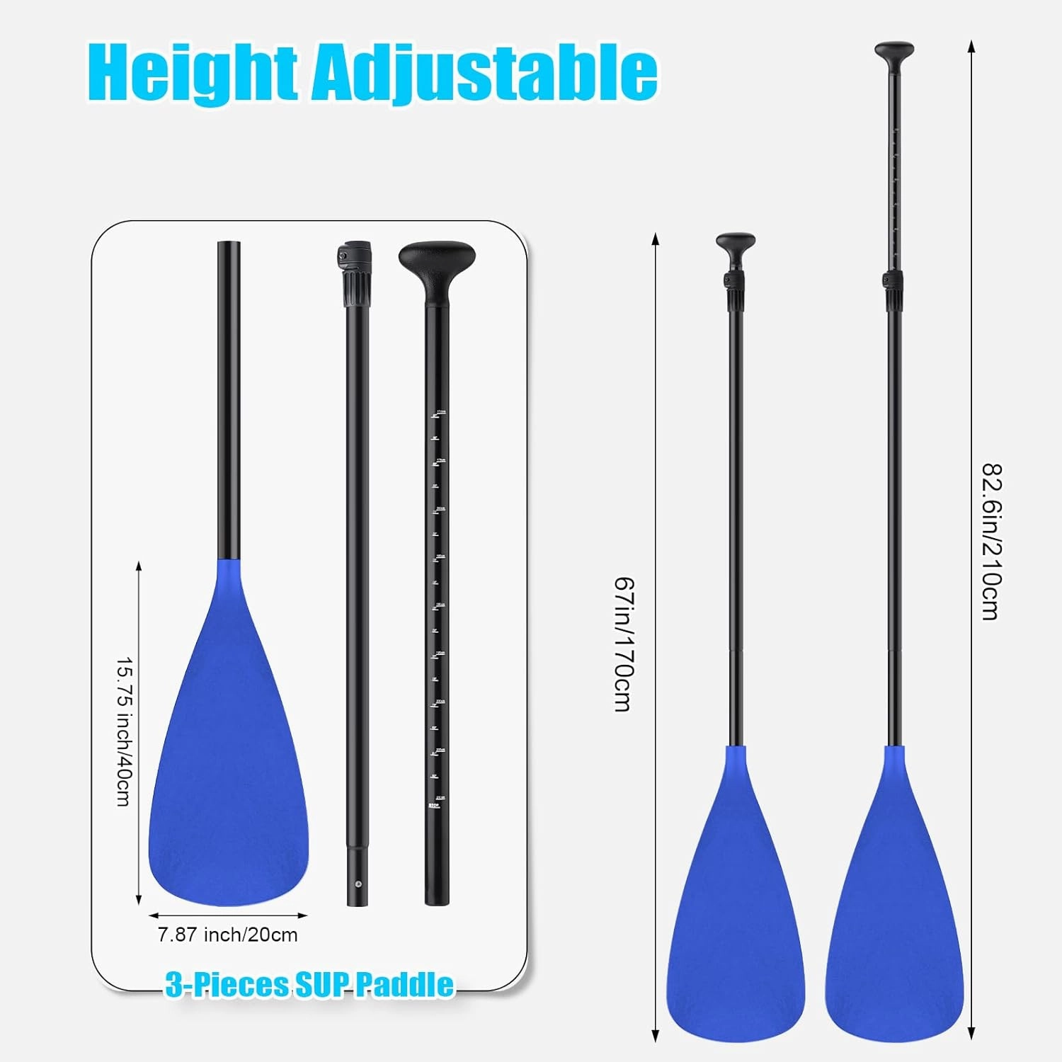2 Set of 3 Pieces Sup Paddle Board Paddle Kayak Adjustable Stand up Oar Aluminum Alloy Lightweight Replacement Paddleboard Detachable Aluminum Alloy Shaft for Surfing Fishing