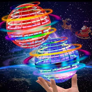2Pack Flying Orb Ball Toy - 2024 Upgraded Magic Flying Orb Toy with LED Light 360°Rotating, Boomerang Flying Ball Toys Indoor Outdoor Fun Games, for Boys Girls Adults (Blue Red)