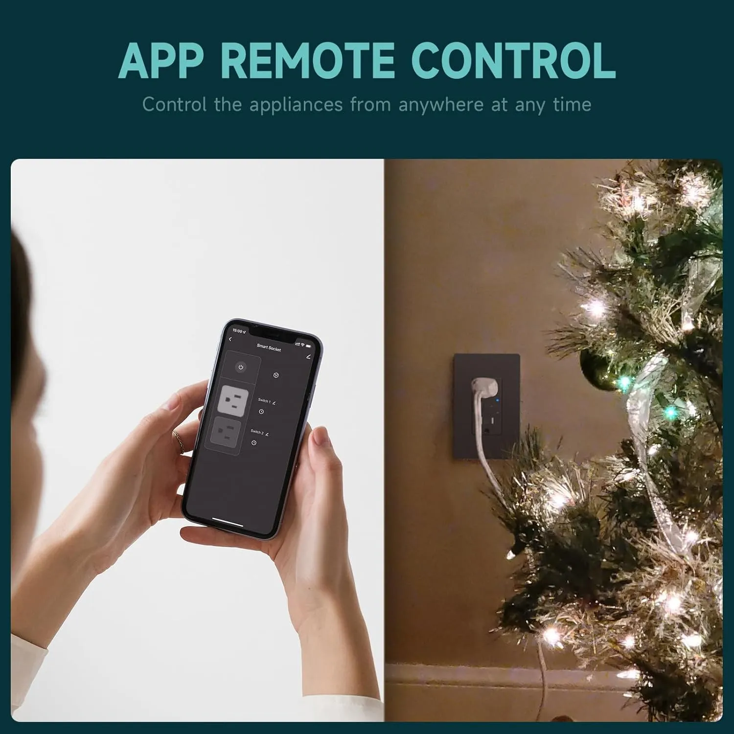 2Pack Smart Power Wall Outlet, 15 Amp WiFi Socket Divided Control, Remote Control by Smartphone, Compatible with Alexa and Google Home, No Hub Required, Black, ETL&FCC Listed, 2.4G WiFi Only