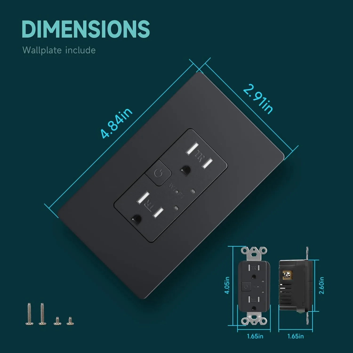 2Pack Smart Power Wall Outlet, 15 Amp WiFi Socket Divided Control, Remote Control by Smartphone, Compatible with Alexa and Google Home, No Hub Required, Black, ETL&FCC Listed, 2.4G WiFi Only
