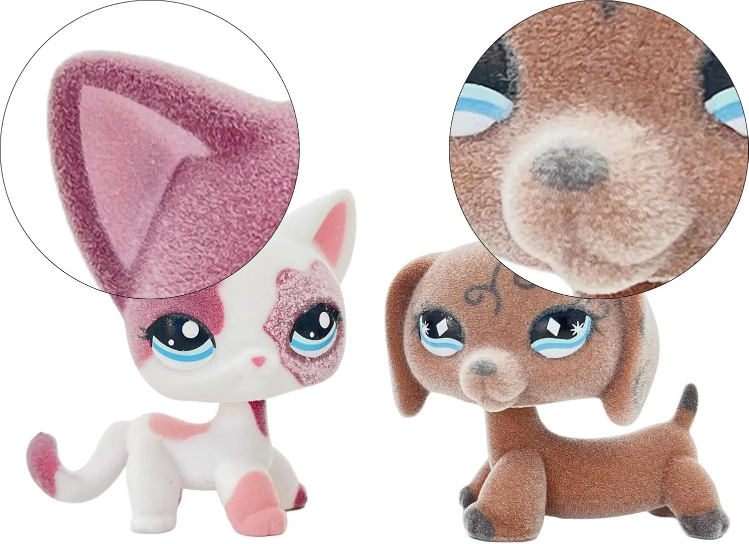 2pcs Custom-Made Flocked Animal Figure Fuzzy Collie Great Dane Dachshund Cocker Spaniel Dog Short Hair cat Old Pet Shop Toy Birthday Party Favor (#2291 and #640)