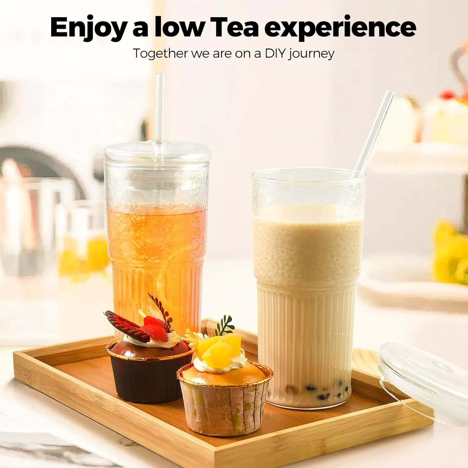 2PCS Glass Cups with Lids and Glass Straws, 20OZ Iced Coffee Cups, Home Essential and Coffee Bar Accessories Borosilicate Glass Tumblers with Lid and Straw for Beer, Cocktail, Tea and Latte, Blue