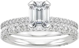 3 CT Emerald Cut Colorless Moissanite Engagement Ring Set, Tacori Wedding/Bridal Sets, 925 Sterling Silver, Anniversary Ring Pave Set, Holiday Gift for Women, 10K/14K/18K/22K Gold