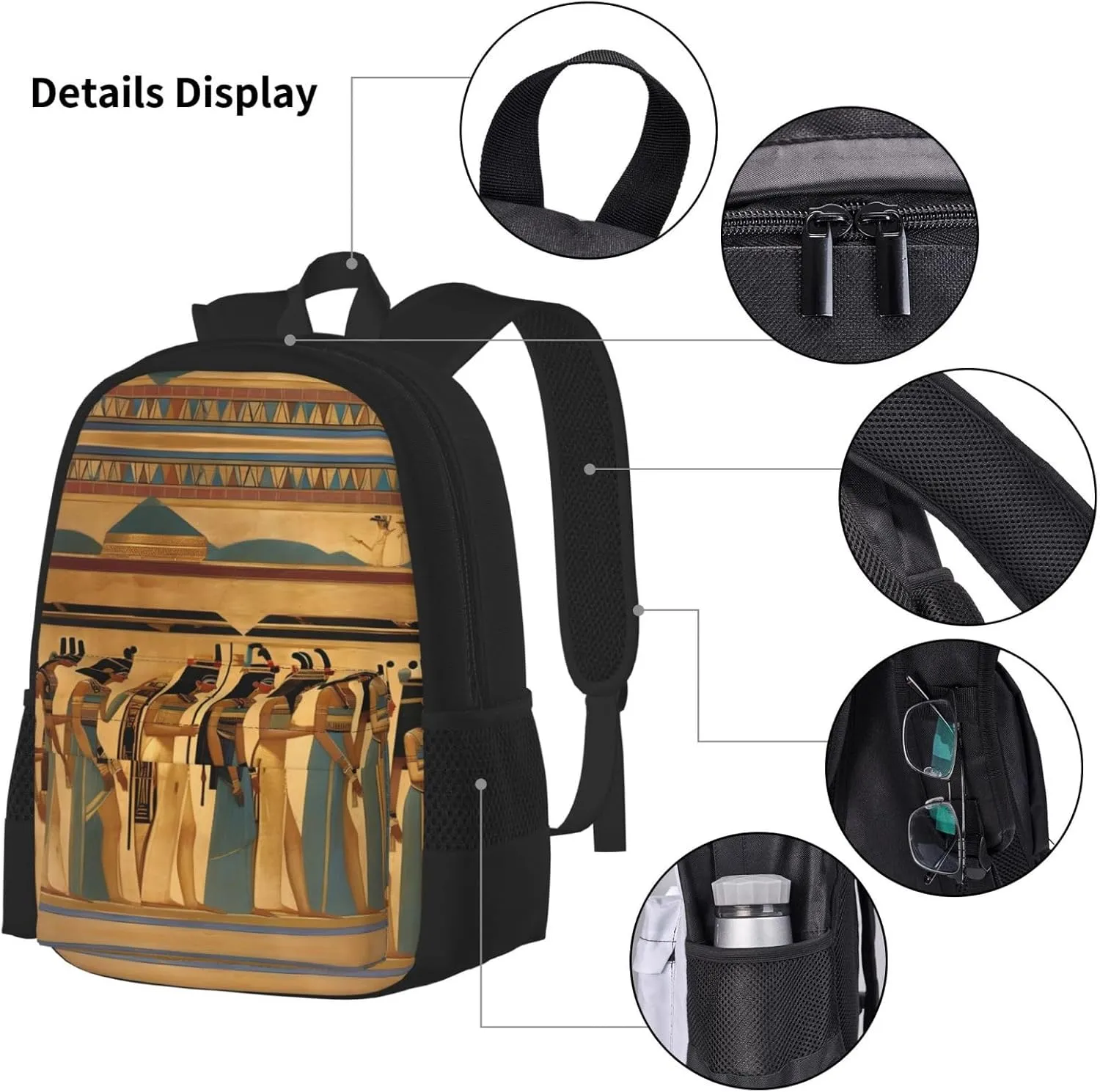 3-In-1 Backpack Bookbag Set,Women In Ancient Egypt Print Casual Travel Backpacks,With Pencil Case Pouch, Lunch Bag