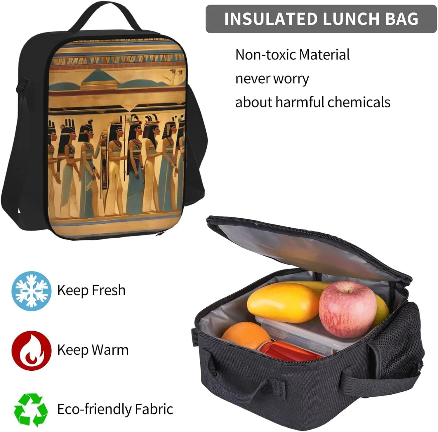 3-In-1 Backpack Bookbag Set,Women In Ancient Egypt Print Casual Travel Backpacks,With Pencil Case Pouch, Lunch Bag