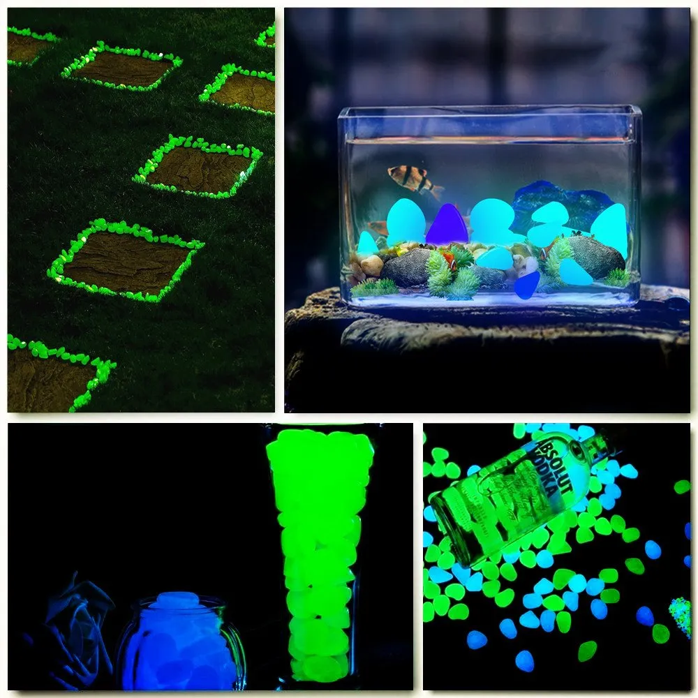 340pcs Glow in The Dark Garden Pebbles, Gardening Luminous Glow Stones Outdoor Decor Glowing Water Fish Tank Gravel (Blue Green)