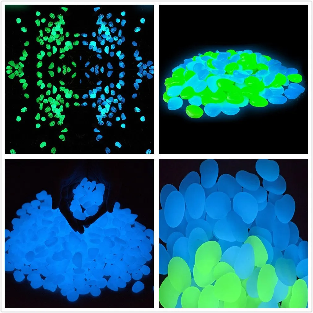 340pcs Glow in The Dark Garden Pebbles, Gardening Luminous Glow Stones Outdoor Decor Glowing Water Fish Tank Gravel (Blue Green)