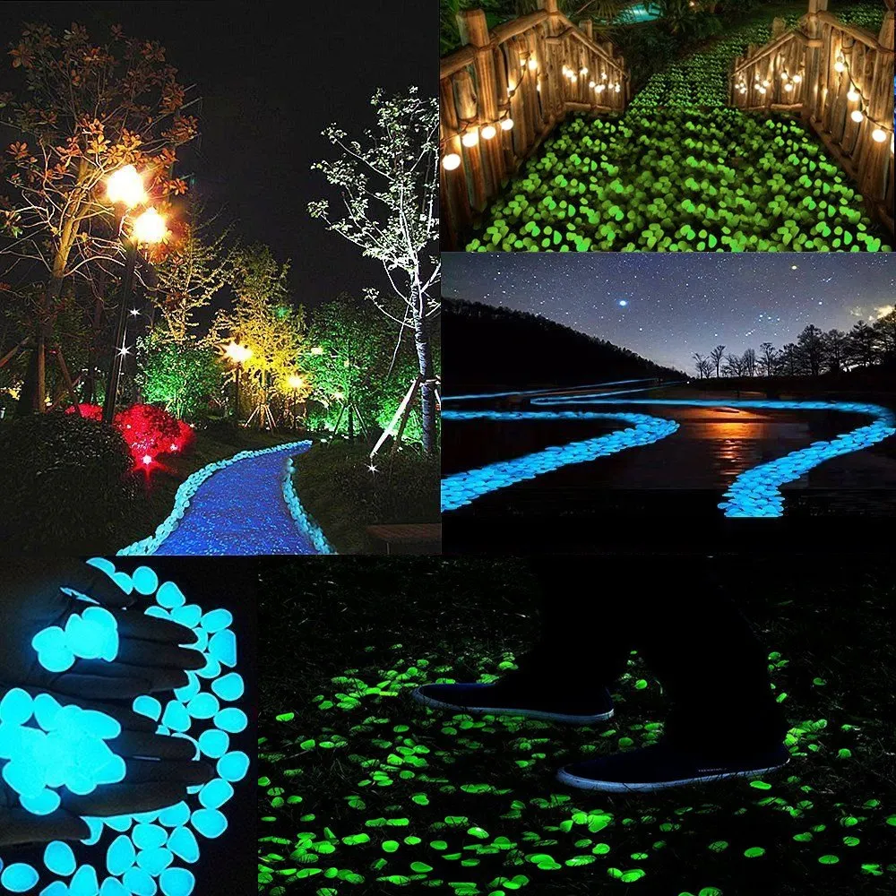 340pcs Glow in The Dark Garden Pebbles, Gardening Luminous Glow Stones Outdoor Decor Glowing Water Fish Tank Gravel (Blue Green)