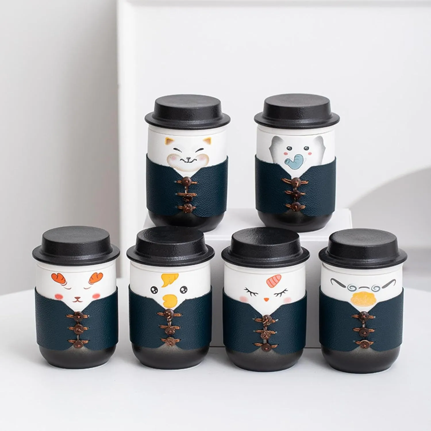 350ml/12oz Creative Cute Pet Ceramic Cap Mug Cute Couple Office Tea Separation Cup-Gentleman's Cup (Deer) Travel Bag
