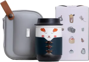 350ml/12oz Creative Cute Pet Ceramic Cap Mug Cute Couple Office Tea Separation Cup-Gentleman's Cup (Deer) Travel Bag