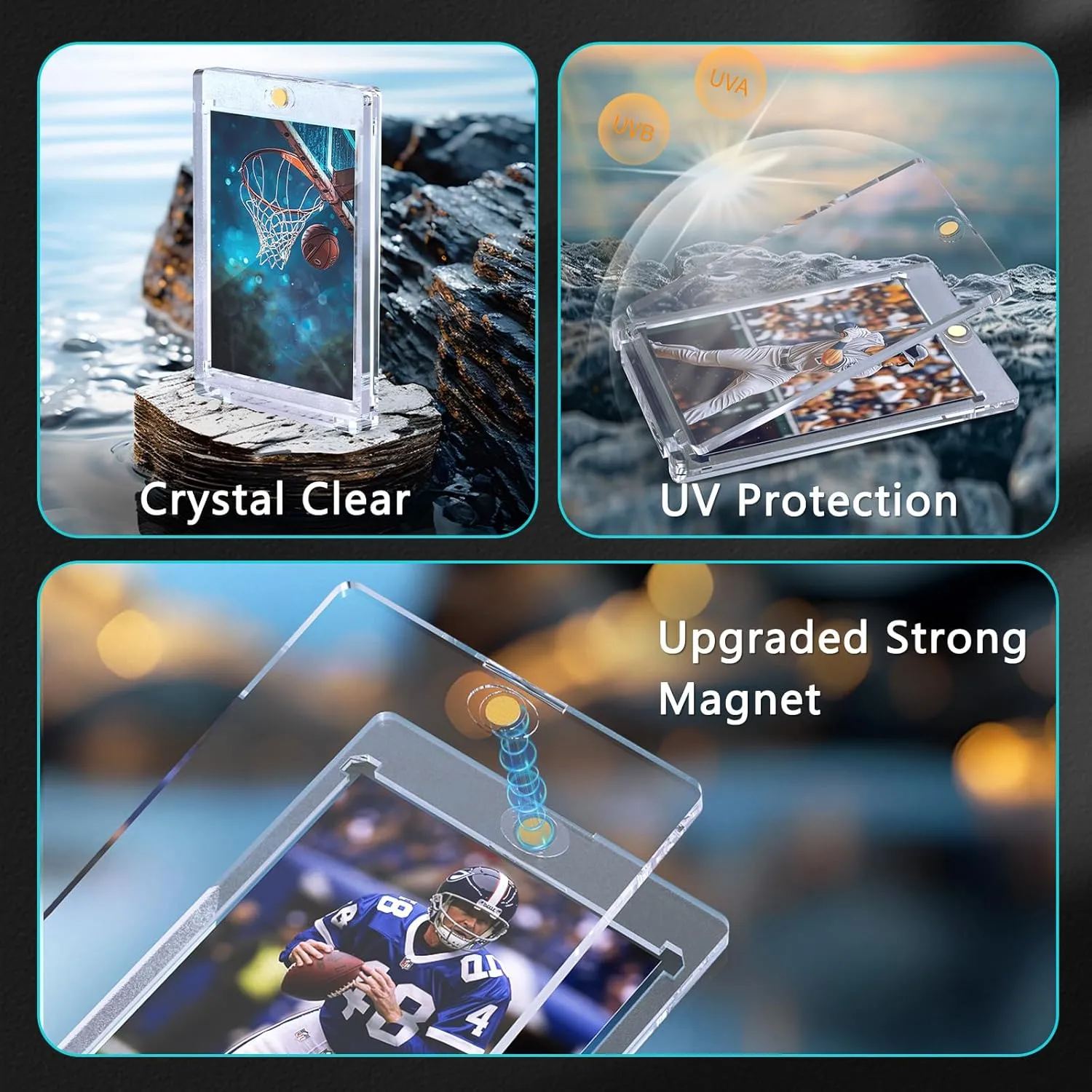35pt Magnetic Card Holder for Trading Cards 50ct One Card Holder Touch Baseball Card Protectors Hard Plastic Magnetic Card Case Sports Display Football Magnetic Top Loads for Cards Sleeves