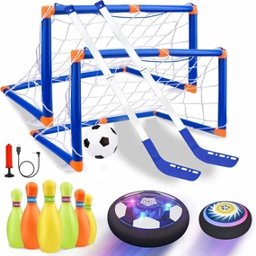 3 in 1 Mini Hockey Soccer Bowling Set for Kids Stuff - Hover Soccer Ball Hockey Games is Indoor & Outdoor Toys for Boys Girls Play, Perfect Soccer & Hockey Gifts for Boys Toys Age 3-12 Years Old Ideas