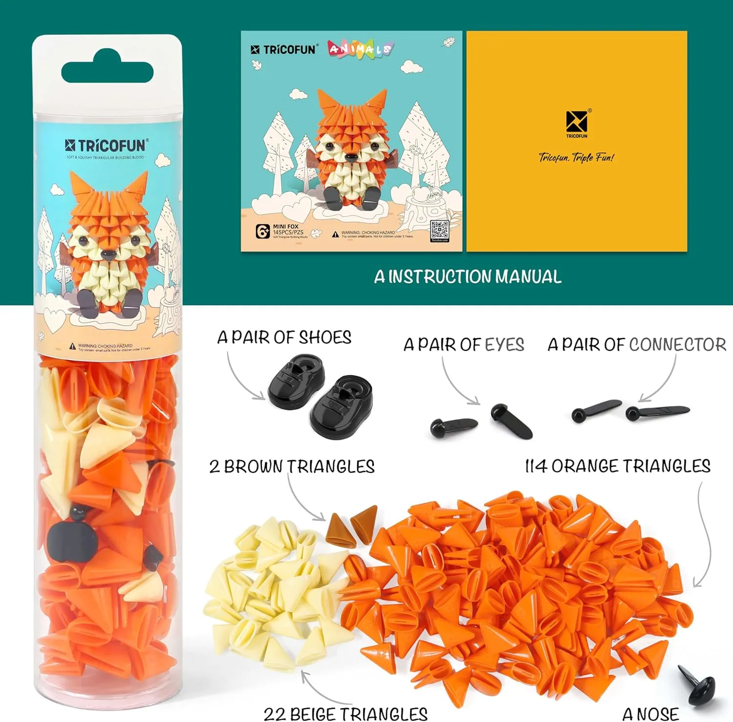 3D Animal Blocks Kit - STEM Learning Toys，Creative Forest Animals Playset with Soft Bricks for Boys Girls Birthday Gift- (1016-Mini Fox)