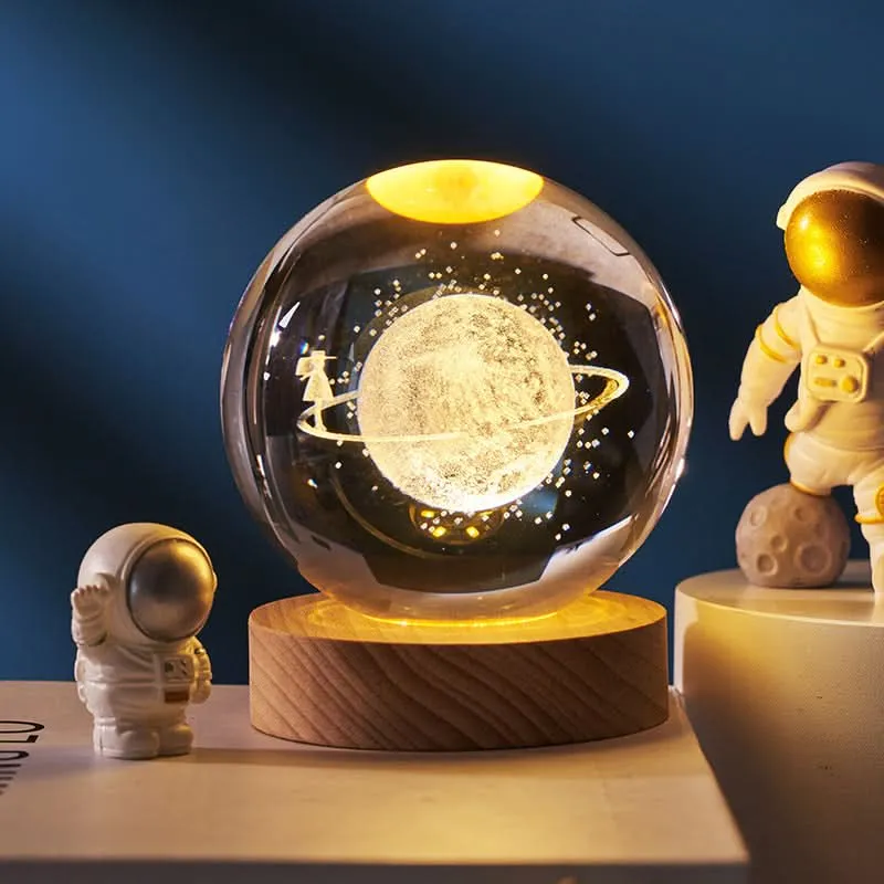 3D Laser-Carved Crystal Ball Night Light – LED USB Powered Desk Decor