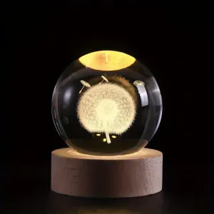 3D Laser-Carved Crystal Ball Night Light – LED USB Powered Desk Decor