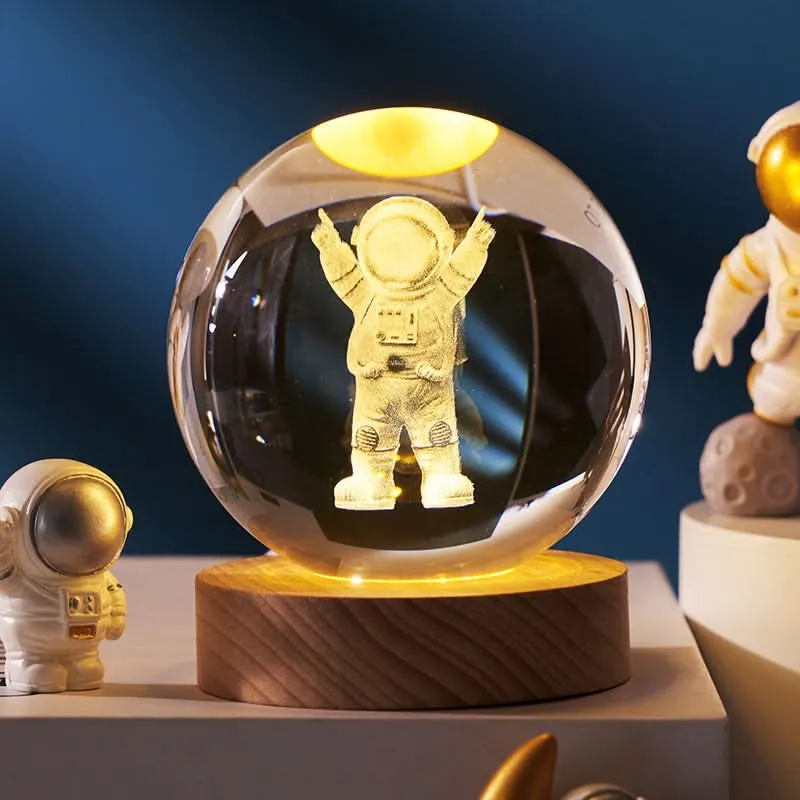3D Laser-Carved Crystal Ball Night Light – LED USB Powered Desk Decor