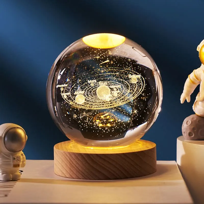 3D Laser-Carved Crystal Ball Night Light – LED USB Powered Desk Decor