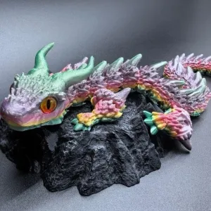 3D Printed 12.6 inches Dragon Toy, Cute and Fun Dragon Design Decoration, 3D Printed Toy. (Colorful Candy)
