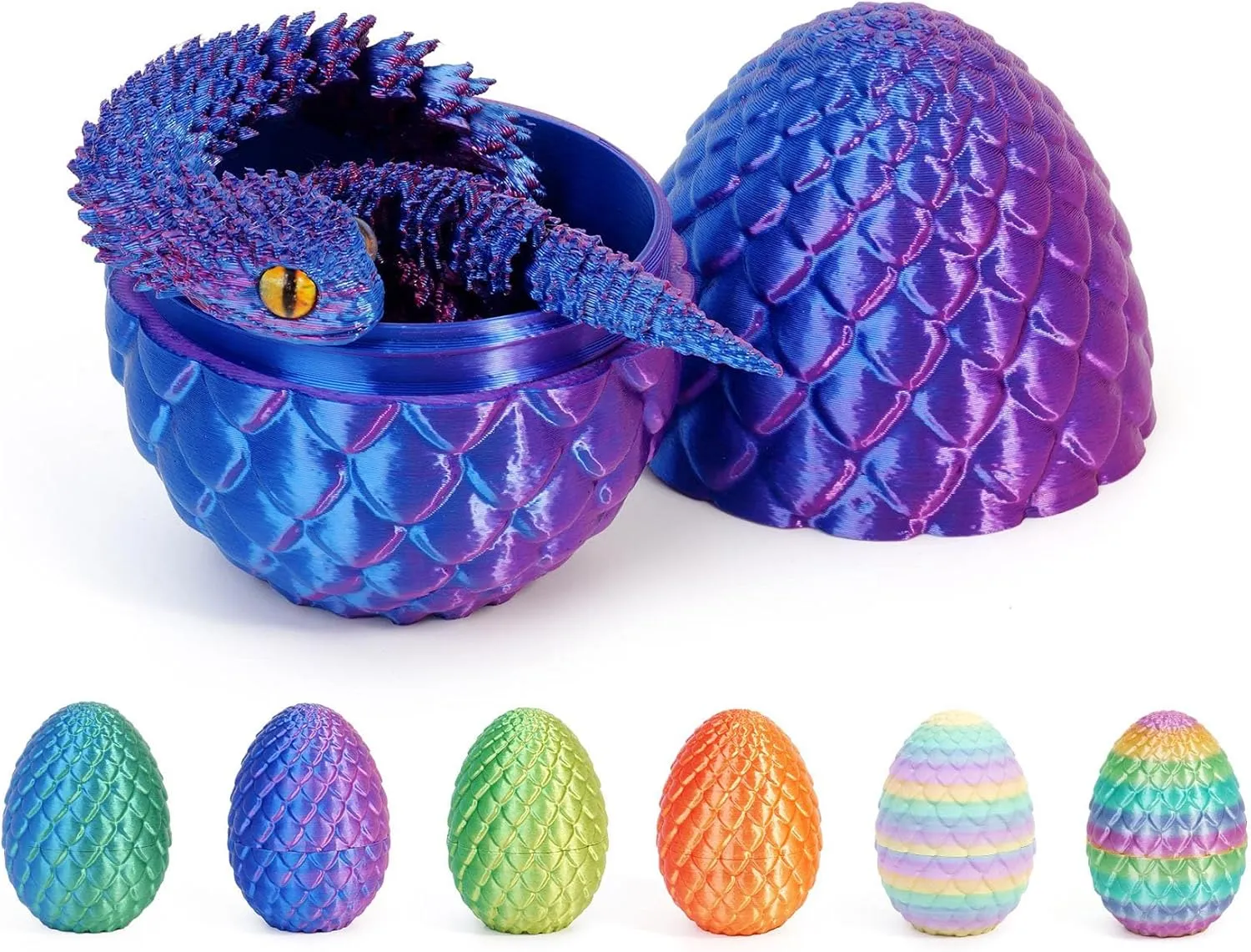 3D Printed Snake with Egg 11.8'' Realistic Snake 3D Printed Animals Snake Pet Movable Joint Exquisite Cute Pet Toy Adults Fidget Toys Home Office Decor (Luminescence-01)
