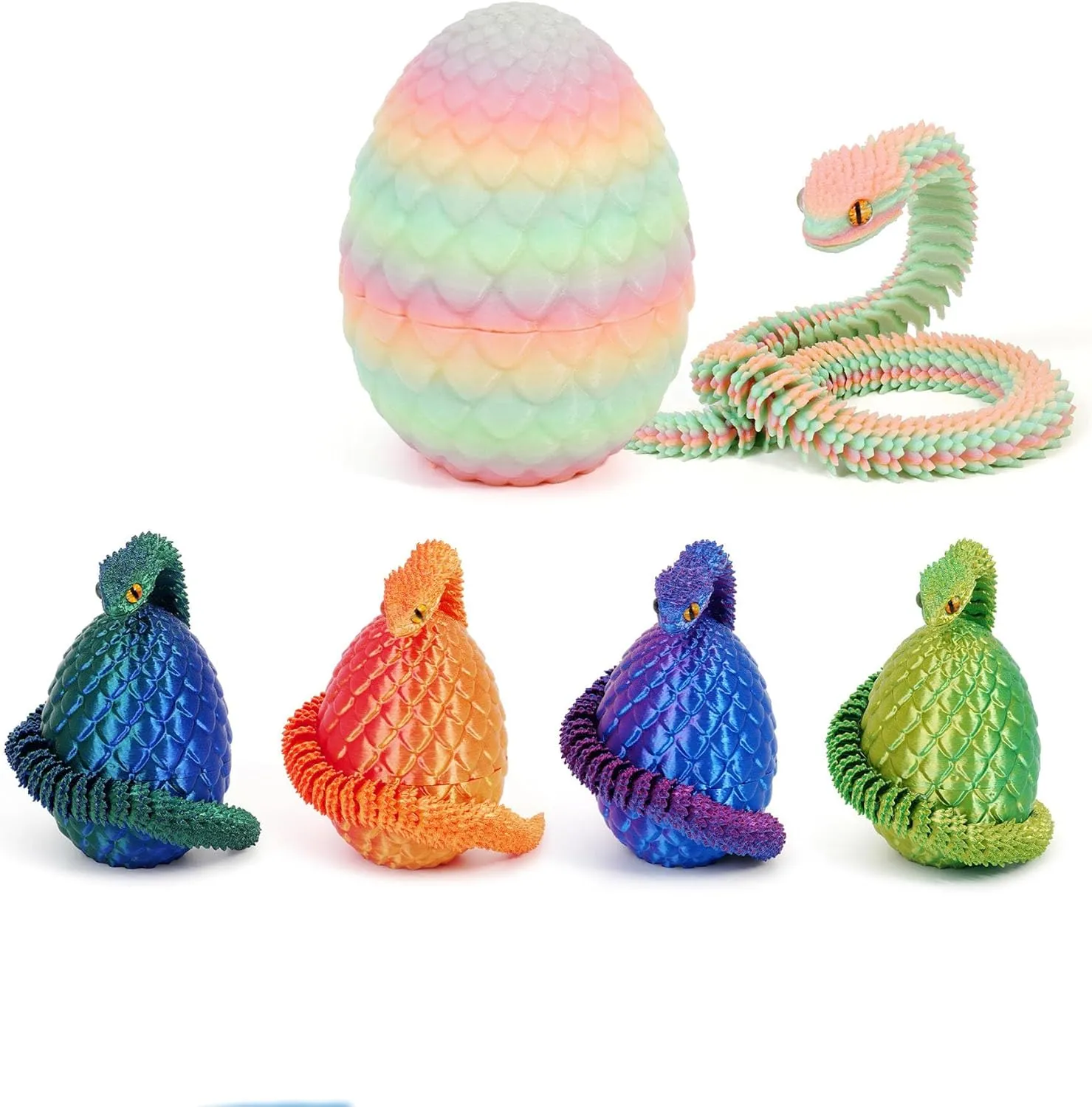 3D Printed Snake with Egg 11.8'' Realistic Snake 3D Printed Animals Snake Pet Movable Joint Exquisite Cute Pet Toy Adults Fidget Toys Home Office Decor (Luminescence-01)