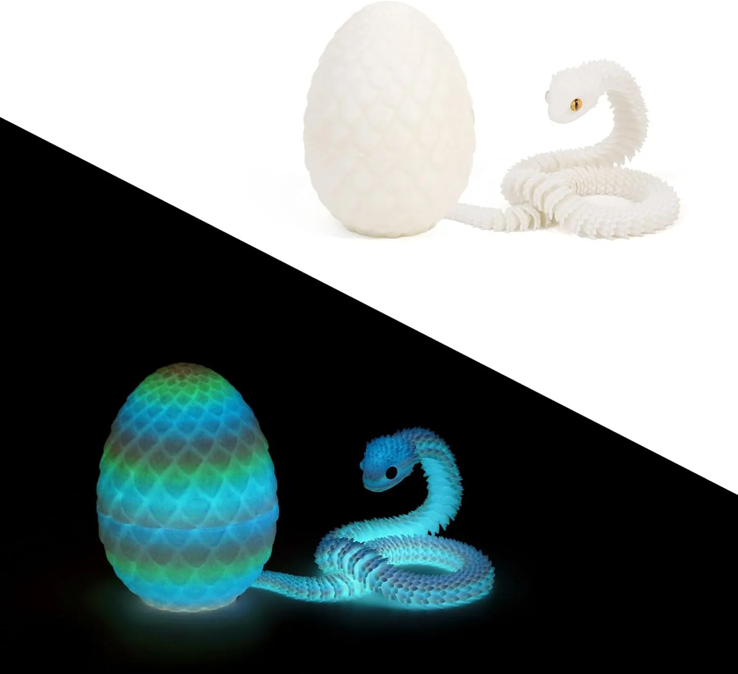 3D Printed Snake with Egg 11.8'' Realistic Snake 3D Printed Animals Snake Pet Movable Joint Exquisite Cute Pet Toy Adults Fidget Toys Home Office Decor (Luminescence-01)
