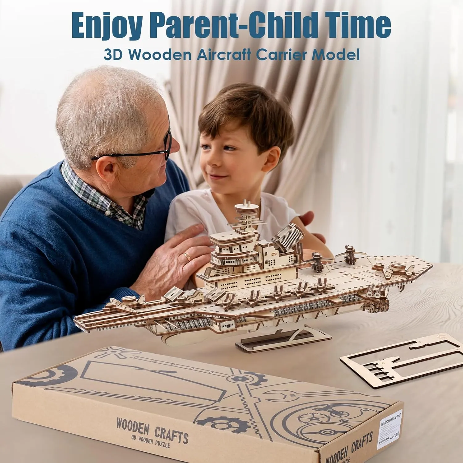 3D Puzzles for Adults, 242 PCS 3D Wooden Puzzles for Adults, 3D Puzzle Aircraft Carrier Wood Models Kits Decompression - Brain Teaser Wooden Puzzles for Father/Dad, Gifts for Father