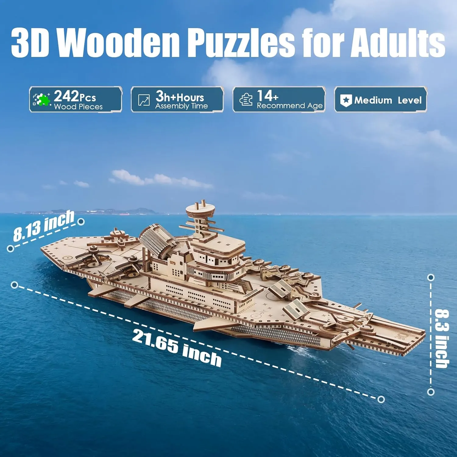 3D Puzzles for Adults, 242 PCS 3D Wooden Puzzles for Adults, 3D Puzzle Aircraft Carrier Wood Models Kits Decompression - Brain Teaser Wooden Puzzles for Father/Dad, Gifts for Father