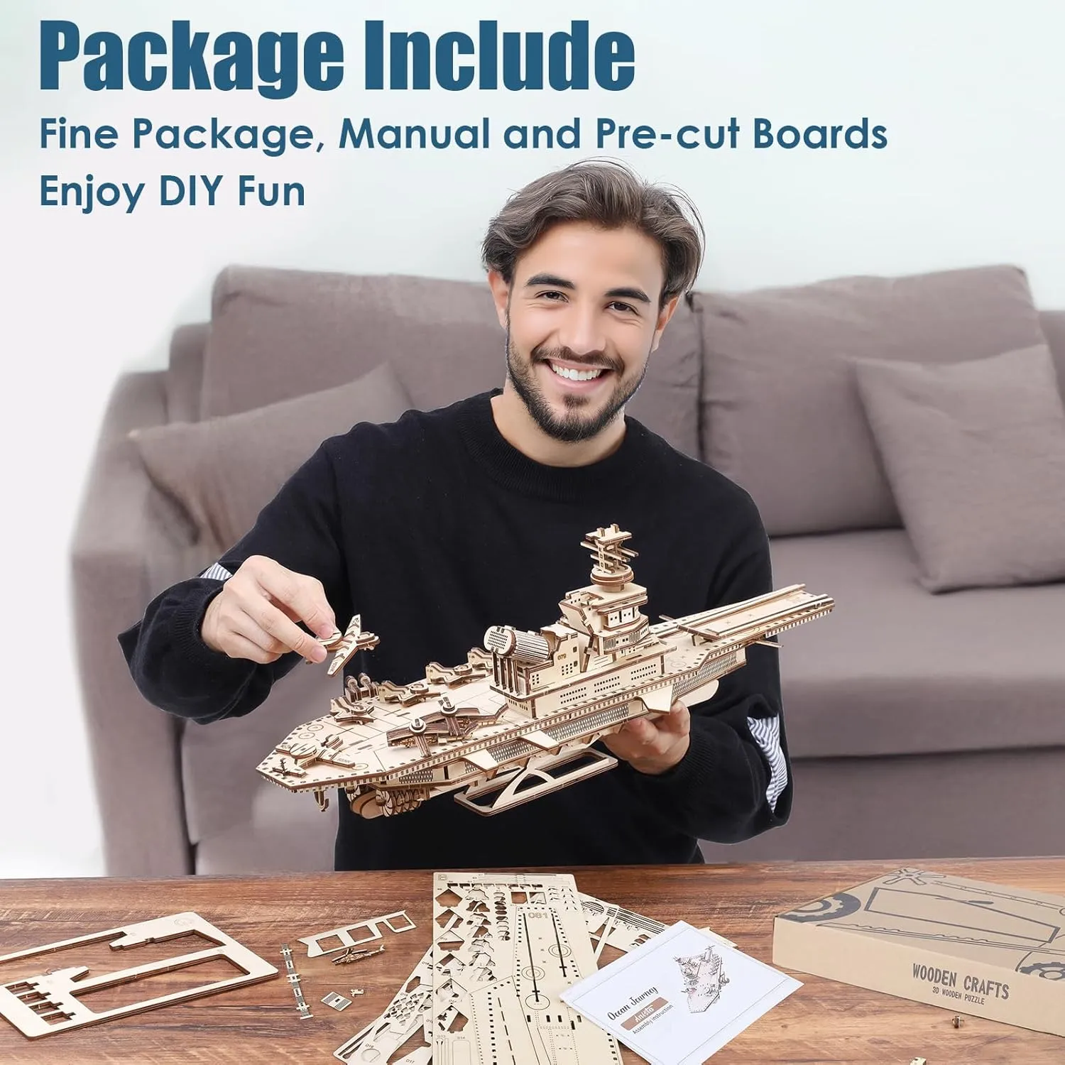 3D Puzzles for Adults, 242 PCS 3D Wooden Puzzles for Adults, 3D Puzzle Aircraft Carrier Wood Models Kits Decompression - Brain Teaser Wooden Puzzles for Father/Dad, Gifts for Father