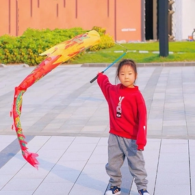 3D Flinging Dragon Dance Poi for Kids, Outdoor Exercise Cylinder-shaped Dragon Ribbon Streamer with Fiberglass Wand Flowy Toy Set