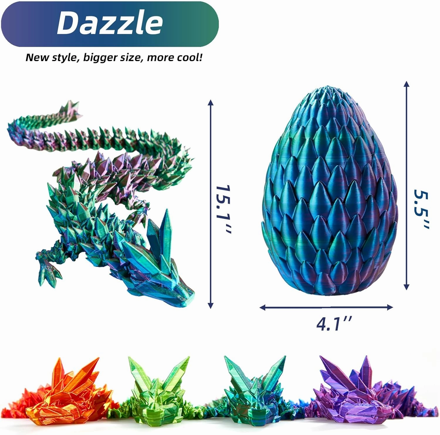 3D Printed Dragon Egg, 15Inch Crystal Dragon,Easter Eggs,Surprise Egg,Fidget Toys for Executive Home Office Decor,Toys for Kids Gifts