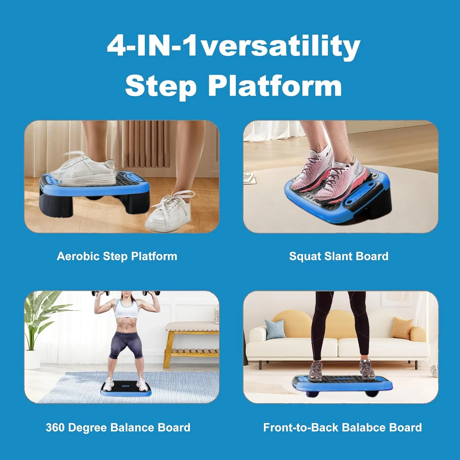 4-In-1 Aerobic Balance Board and Step Up Exercise Platform - Adjustable Multifunctional Balance Board Slant Board, Steppers for Exercise - Home Workout Non Slip Stepper Platform