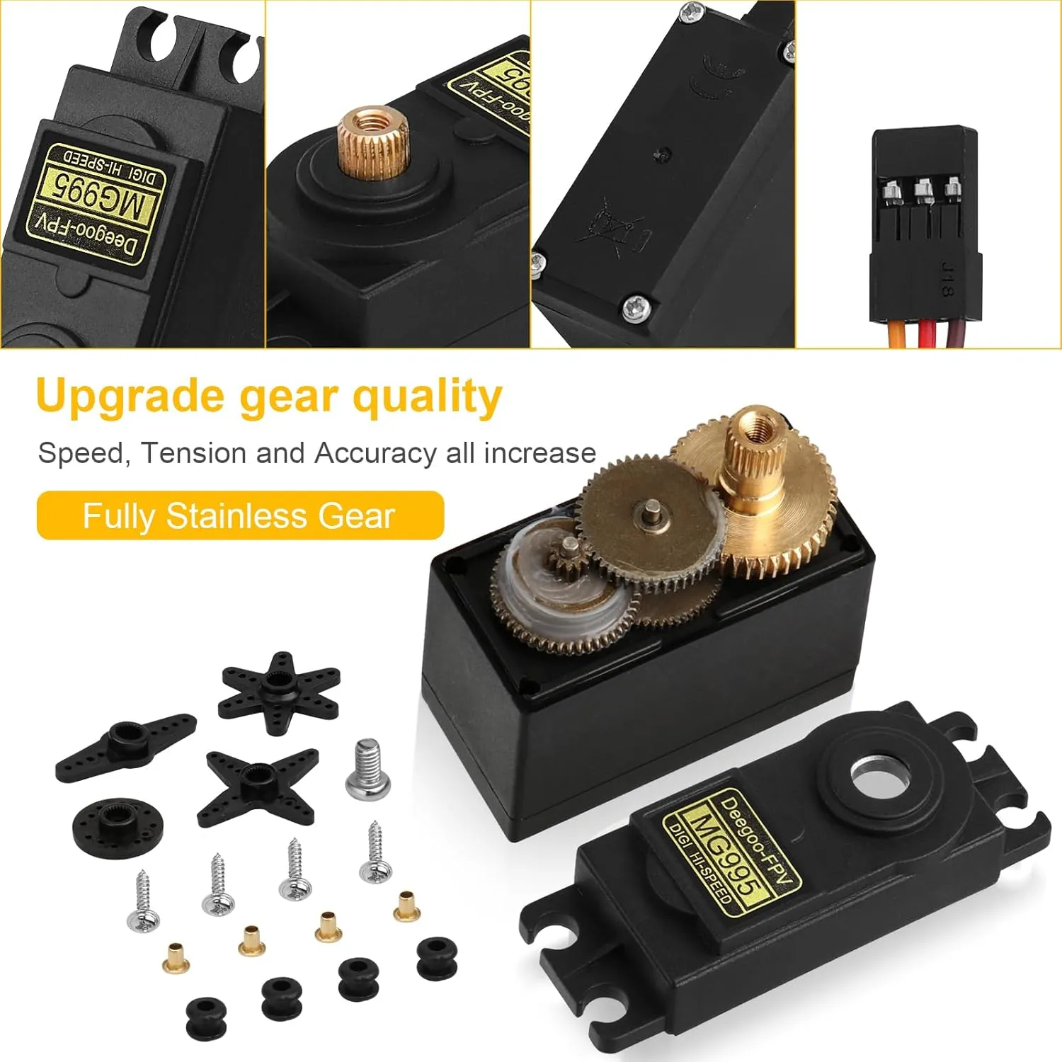 4-Pack Servo Motor MG995 Control Angle180 Metal Gear Servo 13KG Digital High Speed Torque Servo Motor for DIY Smart Robot Toys RC Toy Car Model Helicopter RC Boat