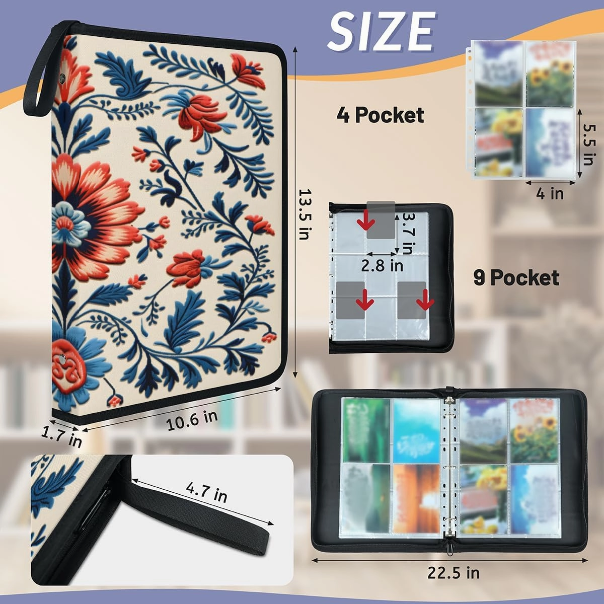 400 Card Binder 4 Pocket Aztec Decorative Painting Portable Trading Cards Holder Collector Album for Sports Game Cards 50 Pages Removable Sleeves Double Sided Pocket Sturdy Zipper Gifts Ready