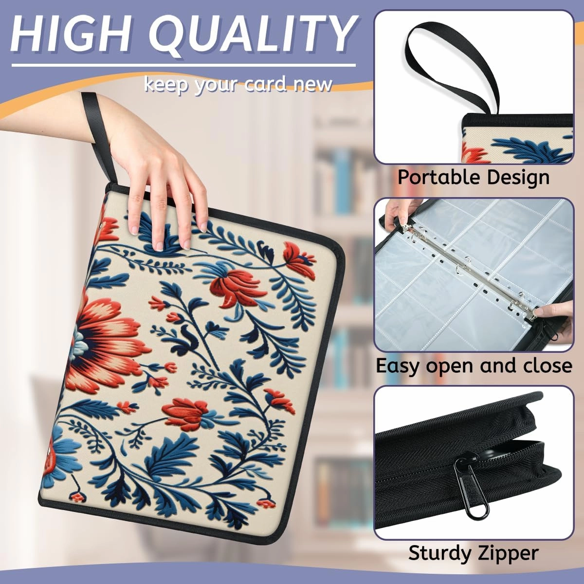 400 Card Binder 4 Pocket Aztec Decorative Painting Portable Trading Cards Holder Collector Album for Sports Game Cards 50 Pages Removable Sleeves Double Sided Pocket Sturdy Zipper Gifts Ready