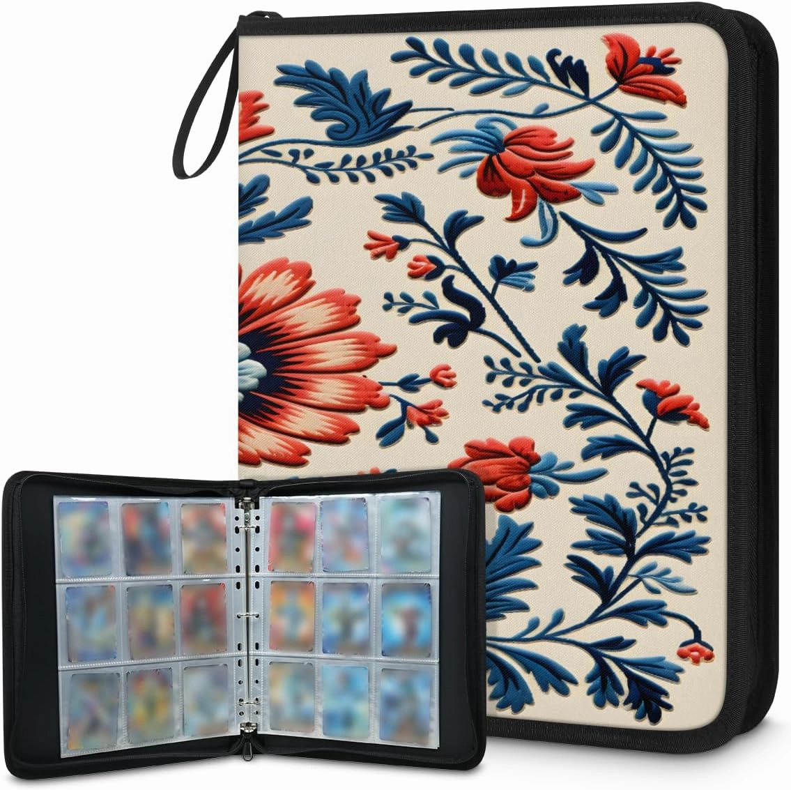 400 Card Binder 4 Pocket Aztec Decorative Painting Portable Trading Cards Holder Collector Album for Sports Game Cards 50 Pages Removable Sleeves Double Sided Pocket Sturdy Zipper Gifts Ready