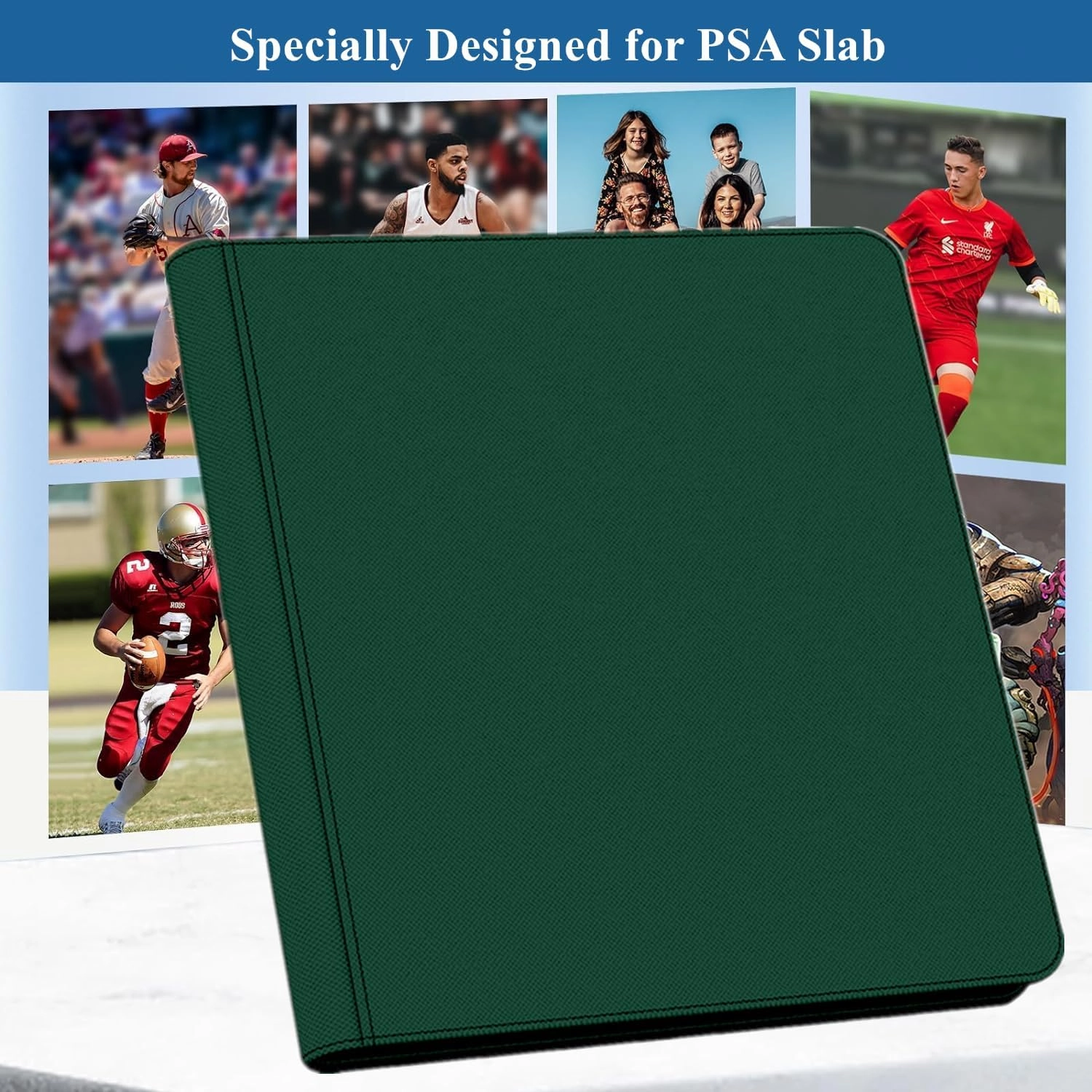 40 Pockets Graded Card Binder, Toploading PSA Slab Holder Album, PU Leather Graded Card Storage Binder, Premium 4 Pocket PSA Card Binder Album with Sleeves (Green)
