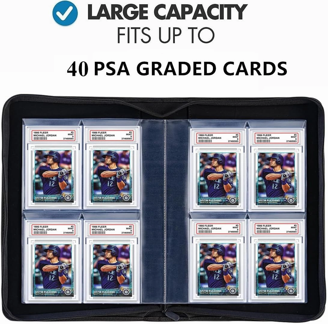40 Pockets Graded Card Binder, Toploading PSA Slab Holder Album, PU Leather Graded Card Storage Binder, Premium 4 Pocket PSA Card Binder Album with Sleeves (Purple)