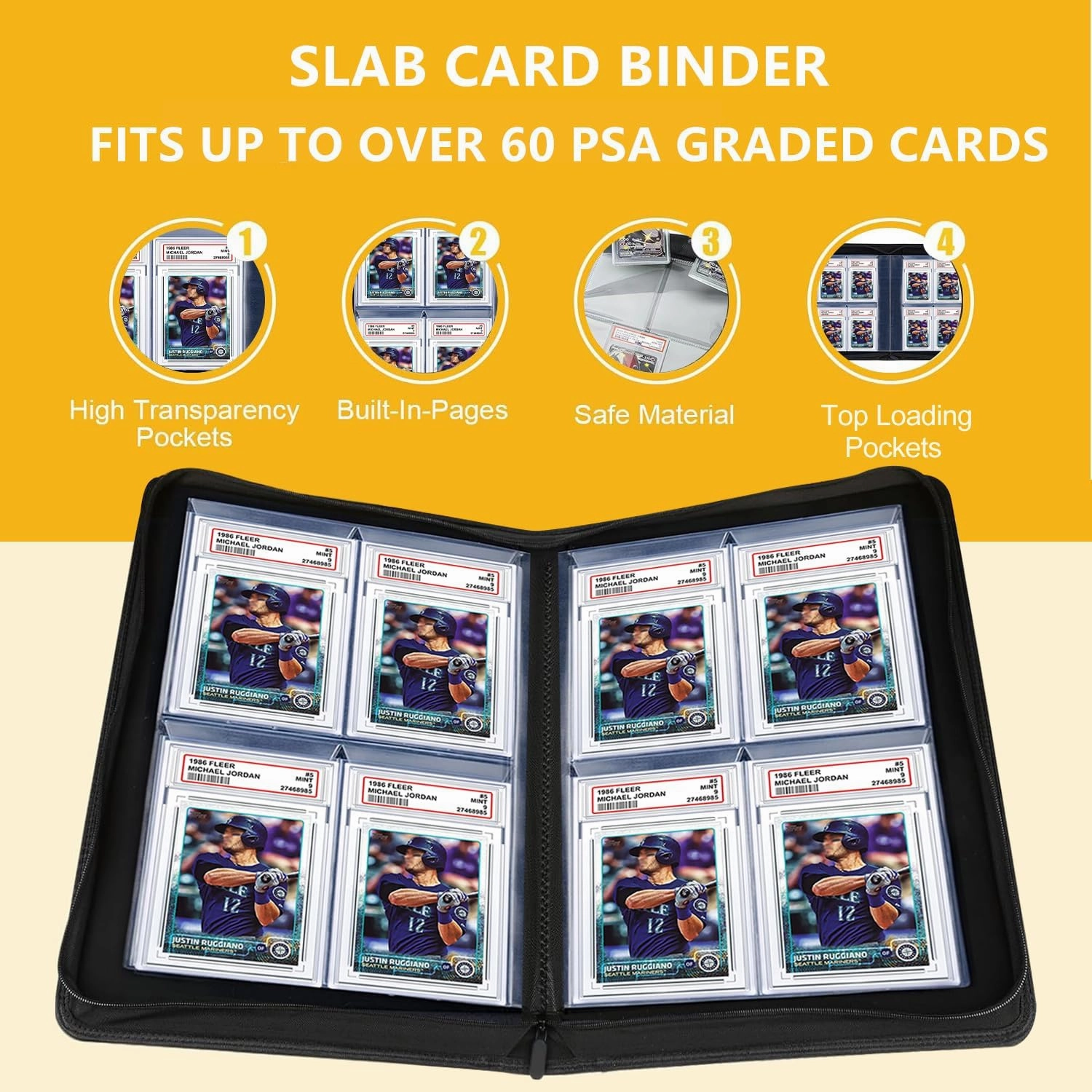 40 Pockets Graded Card Binder, Toploading PSA Slab Holder Album, PU Leather Graded Card Storage Binder, Premium 4 Pocket PSA Card Binder Album with Sleeves (Purple)