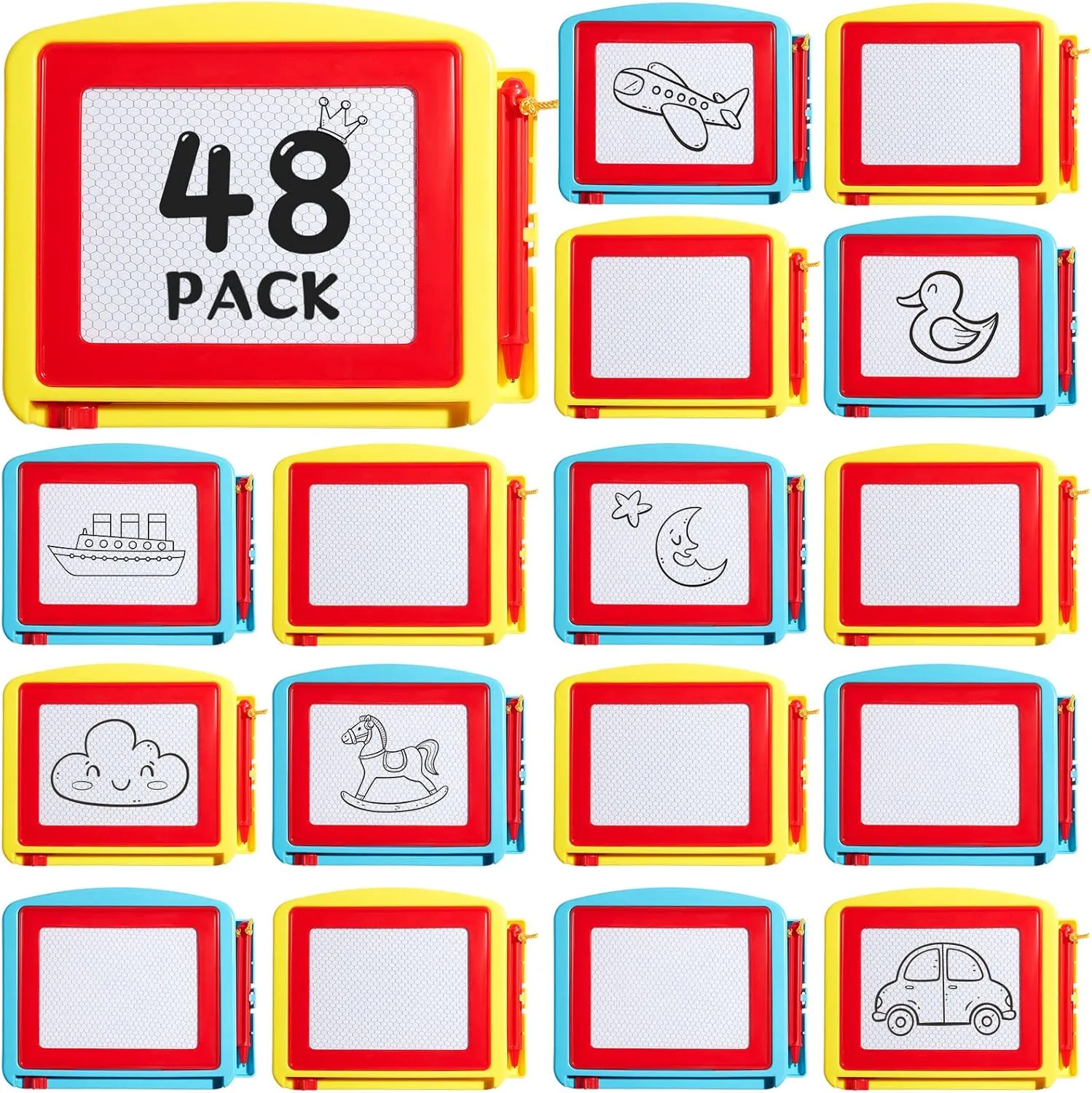 48 Piece Mini Magnetic Drawing Board for Kids, Erasable Small Doodle Board Set, Travel Size Magnetic Drawing Pad Set, Portable Toddler Writing Board for Classroom Art Supplies Birthday Party Favors