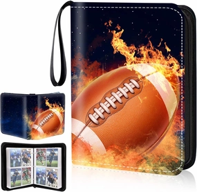 4 Pocket Football Cards Binder,Premium Zippered Trading Card Binder,400 Double Sided Pocket PU Collection Binder,Water Resistant, 3 Ring Collector Album,Card Folder for Sport Cards Display