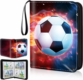 4 Pocket Soccer Cards Binder,Premium Zippered Trading Card Binder,400 Double Sided Pocket PU Collection Binder,Water Resistant, 3 Ring Collector Album,Card Folder for Sport Cards Display