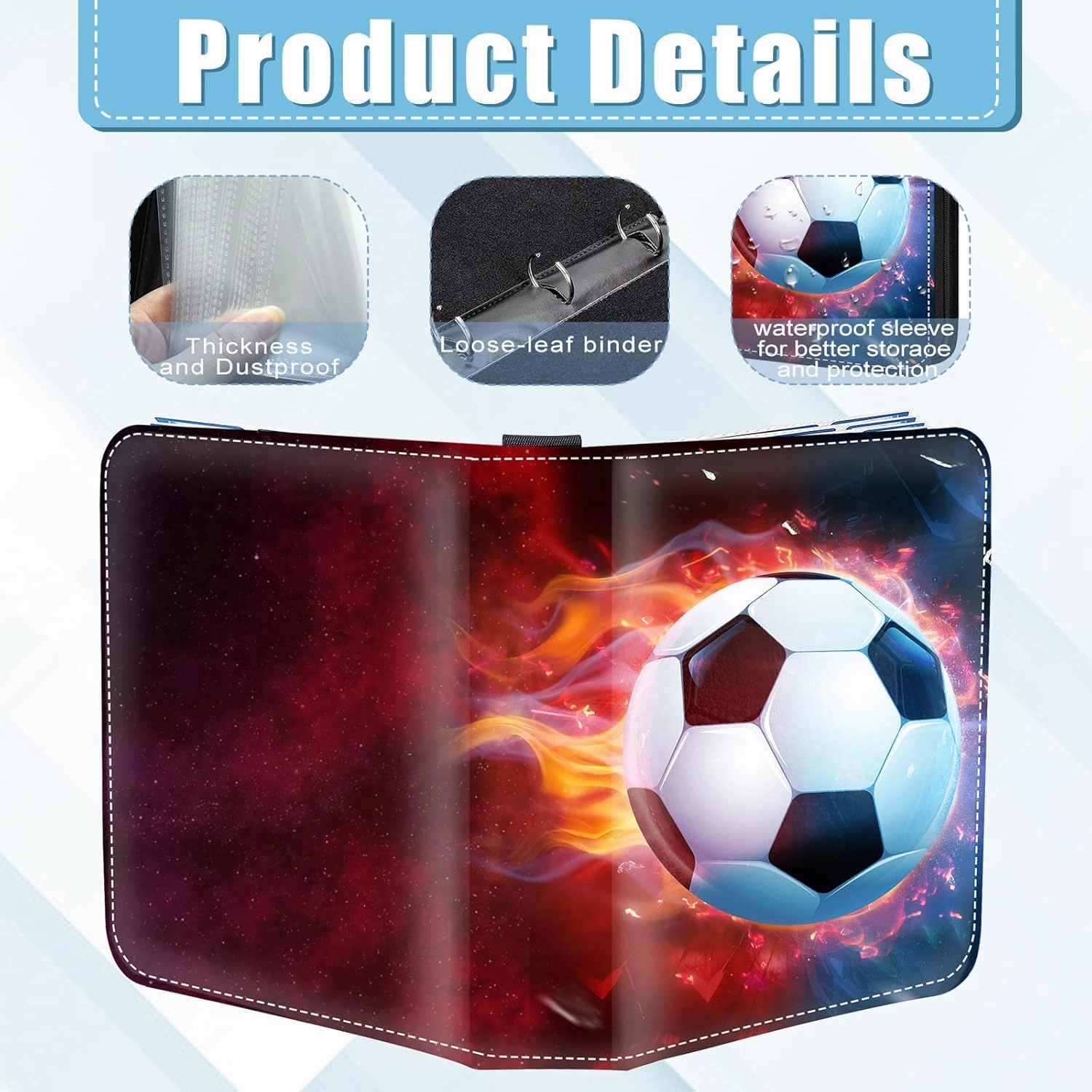 4 Pocket Soccer Cards Binder,Premium Zippered Trading Card Binder,400 Double Sided Pocket PU Collection Binder,Water Resistant, 3 Ring Collector Album,Card Folder for Sport Cards Display