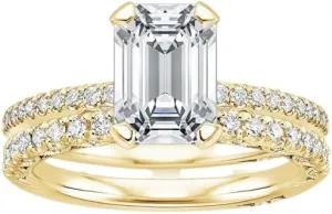 5 CT Emerald Cut Colorless Moissanite Engagement Ring Set, Tacori Wedding/Bridal Sets, 925 Sterling Silver, Anniversary Ring Pave Set, for Women, 10K/14K/18K/22K Gold
