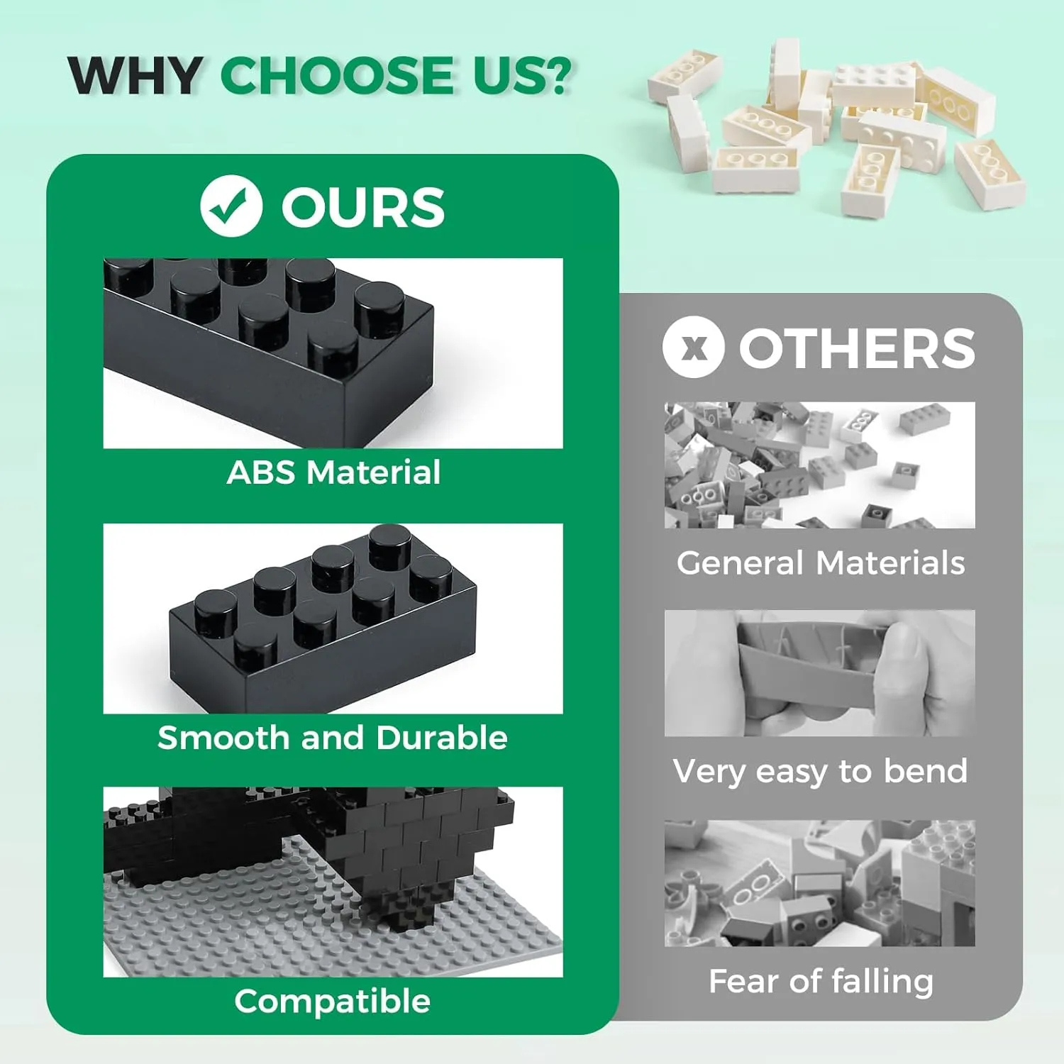 500 Piece Classic Building Bricks and 1 Gray Baseplate, 2x4 Bricks Bulk Creative Building Toys, Blocks Bulk for Kids Ages 6 , Black