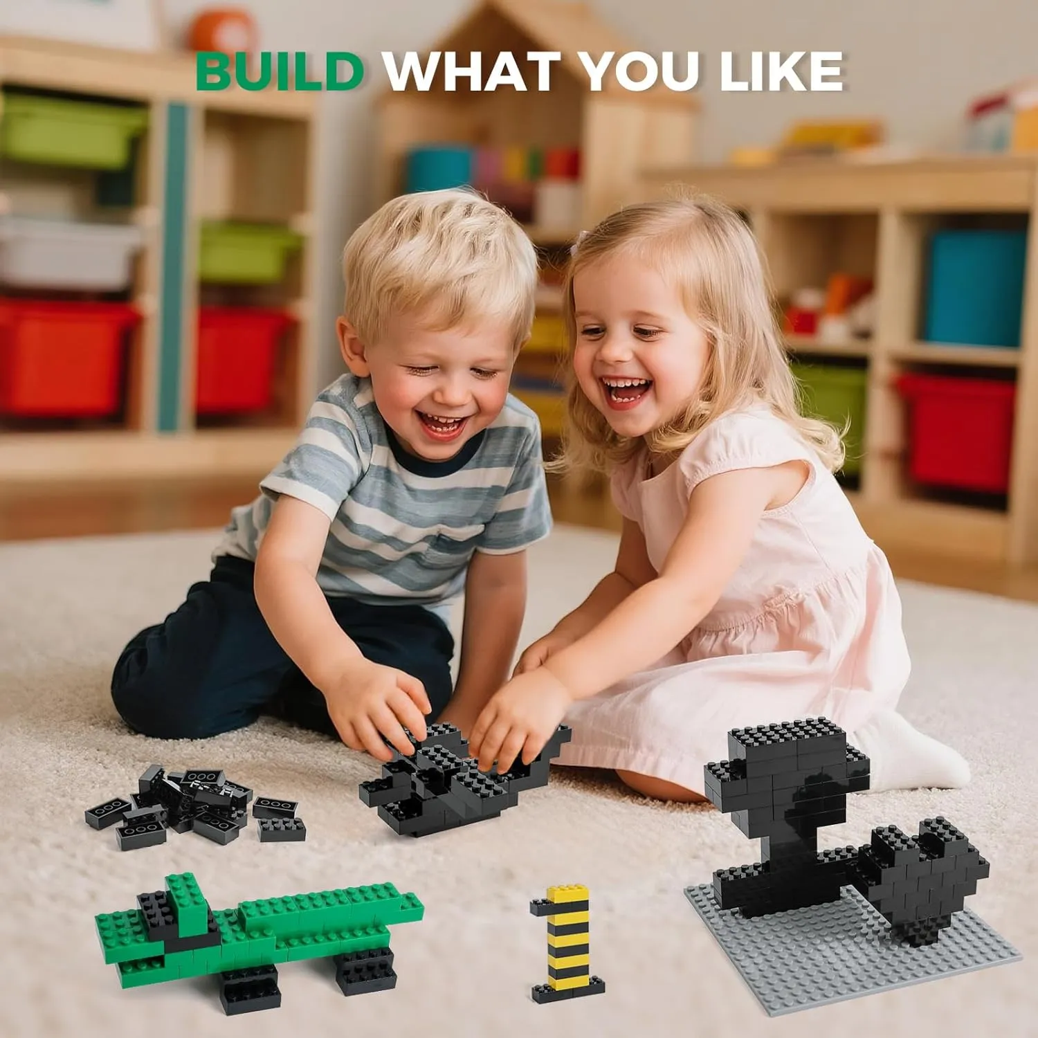 500 Piece Classic Building Bricks and 1 Gray Baseplate, 2x4 Bricks Bulk Creative Building Toys, Blocks Bulk for Kids Ages 6 , Black