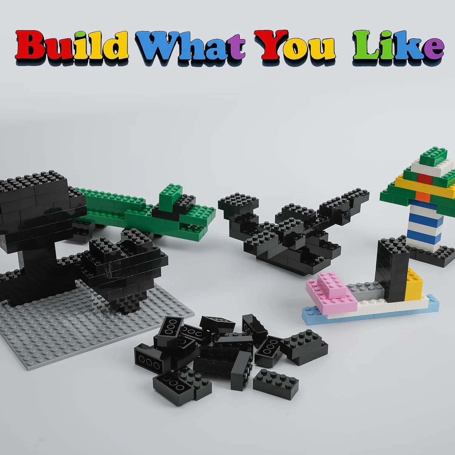 500 Piece Classic Building Bricks and 1 Gray Baseplate, 2x4 Bricks Bulk Creative Building Toys, Blocks Bulk for Kids Ages 6 , Black