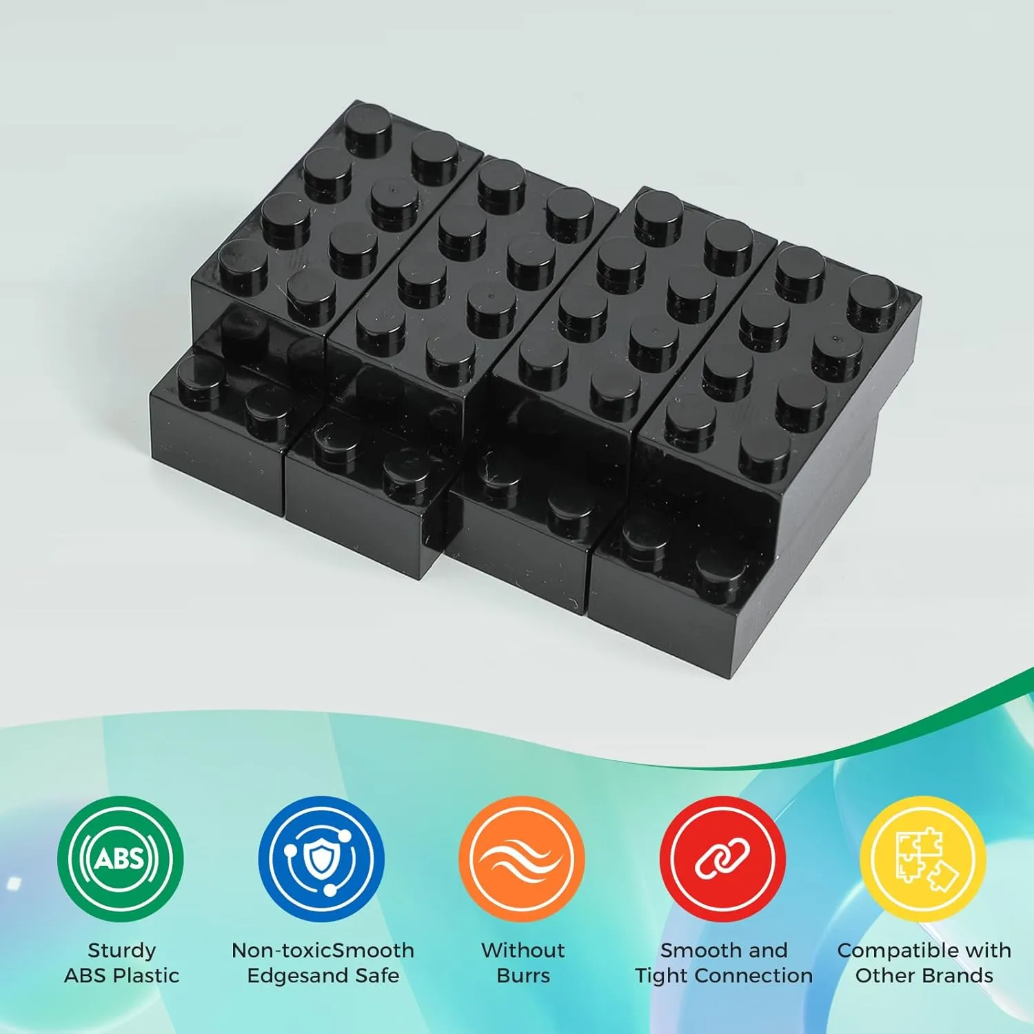 500 Piece Classic Building Bricks and 1 Gray Baseplate, 2x4 Bricks Bulk Creative Building Toys, Blocks Bulk for Kids Ages 6 , Black